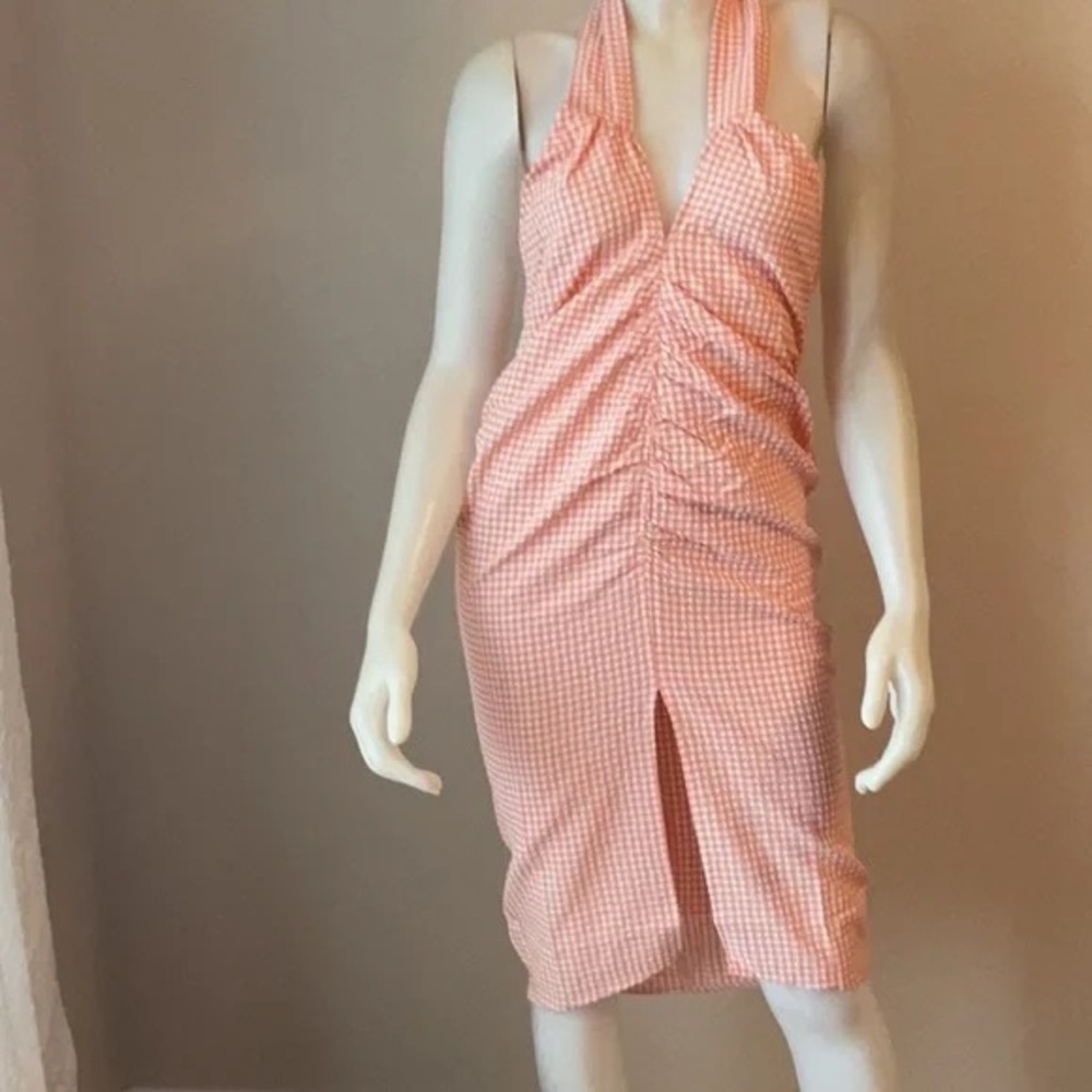 NWT - Mango Peach Gingham Halter Dress - Size M
